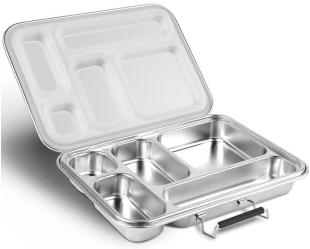 Lunch Box - Stainless Steel - White - Five compartments