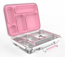 Lunch Box - Stainless Steel - Pink - Five compartments
